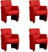 Set van 4 Rode leren moderne eetkamerfauteuils Pleasure - Toledo Leer Ducati (rood leer) - thumbnail