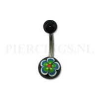 Navelpiercing handgeschilderd groen-blauwe bloem - thumbnail