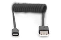 Digitus USB-kabel USB 2.0 USB-A stekker, USB-C stekker 1.00 m Zwart Stekker past op beide manieren, Afgeschermd (dubbel), Flexibel, Spiraalkabel AK-300430-006-S - thumbnail