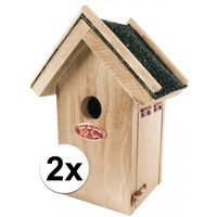 2x Houten vogelhuisjes met bitumen dakje 16x22 cm - thumbnail