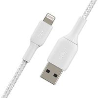Belkin gevlochten Lightning-kabel (Boost Charge Lightning/USB-kabel voor iPhone, iPad, AirPods) MFi-gecertificeerde iPhone-laadkabel, gevlochten Lightning-kabel (1 m, wit)