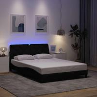 vidaXL Bedframe met LED zonder matras 140x200 cm stof zwart, bed, bed ombouw, stoffen bed, bedbodem, 2-persoons bed, gebogen bedframe