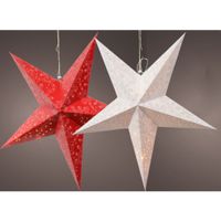 Verlichte kerststerren - 2x st - wit en rood - 60 cm - papier - op batterijen