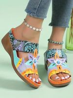 Retro Color Contrast Ethnic Style Flower Hollow Wedge Sandals