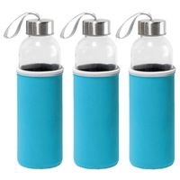 6x Stuks glazen waterfles/drinkfles met turquoise blauwe softshell bescherm hoes 520 ml - thumbnail