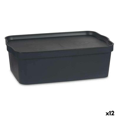 Opbergbak met Deksel Kipit Antraciet Plastic 14 L (12 Stuks)