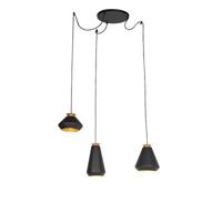 QAZQA Moderne hanglamp 3-lichts zwart met goud - Mia - thumbnail