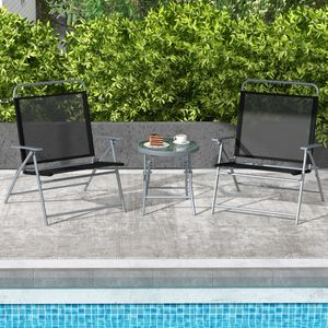 Bistrotafel met 2 Stoelen Inklapbare Balkonset 3-Delige Tuinmeubelset Lage Zithoogte Zitgroep voor Tuin/Binnenplaats/Balkon Zwart