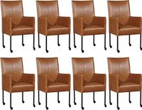 Set van 8 Cognac leren moderne eetkamerstoelen Spark - poot rond zwart met wiel - Vintage Leer Cognac (cognac leer) - thumbnail