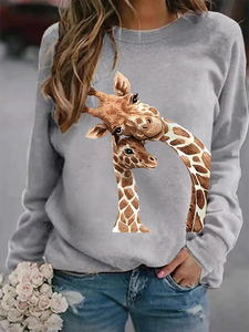 Animal Printed Casual Long Sleeve Round Neck Sweatshirt