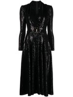 NISSA robe ornée de sequins à taille ceinturée - Noir