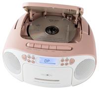Reflexion RCR2260 CD-speler met cassette en radio voor net- en batterijvoeding (PLL FM-radio, LCD-display, AUX-ingang, hoofdtelefoonaansluiting), wit/roze
