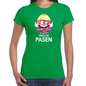 Pasen shirt groen met vrolijk paasei die tong uitsteekt voor dames