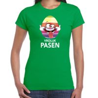 Pasen shirt groen met vrolijk paasei die tong uitsteekt voor dames - thumbnail