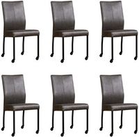 Set van 6 Donkergrijze leren moderne eetkamerstoelen Comfort - poot vierkant zwart met wiel - Vintage Leer Grey (donkergrijs leer) - thumbnail