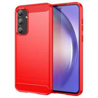 Samsung Galaxy A55 Geborsteld TPU Hoesje - Koolstofvezel - Rood