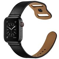 By Qubix - Leren bandje dubbele lus - Zwart - Compatible met Apple Watch 44mm / 45mm / 46mm / 49mm - Compatible Apple watch bandjes