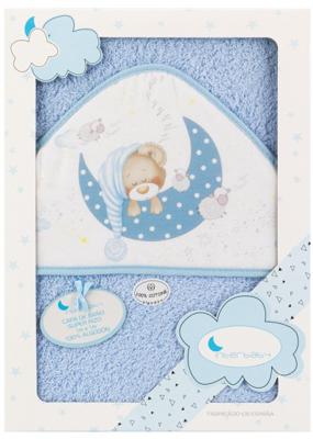 Interbaby badcape slapende beer 100 x 100 cm katoen