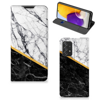 Samsung Galaxy A72 (5G/4G) Standcase Marmer Wit Zwart - Origineel Cadeau Man - thumbnail