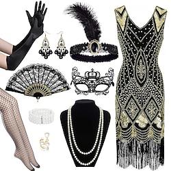 Roaring jaren '20 Jaren 1920 Cocktail jurk Vintage Jurk Flapper jurk Outfits Gala jurk Galajurken Kerst feestjurk The Great Gatsby Charleston Dames Pailletten Kwastje Veer Nieuwjaar Halloween Feest Lightinthebox