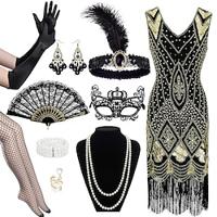 Roaring jaren '20 Jaren 1920 Cocktail jurk Vintage Jurk Flapper jurk Outfits Gala jurk Galajurken Kerst feestjurk The Great Gatsby Charleston Dames Pailletten Kwastje Veer Nieuwjaar Halloween Feest Lightinthebox - thumbnail