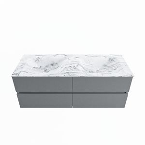 MONDIAZ VICA-DLUX 130cm badmeubel onderkast Plata 4 lades. Inbouw wastafel CLOUD dubbel 2 kraangaten, kleur Glace.