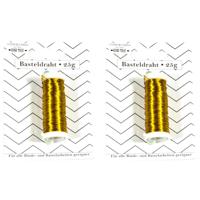 Binddraad/wikkeldraad - 2x rolletjes - goud - 50 m x 0,35 mm - hobbydraad/bloemendraad