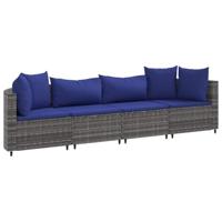 vidaXL 4-delige Loungeset met kussens poly rattan grijs, tuinset, tuinmeubel, terrasset, tuinbank, terrasmeubel, loungebank, loungeset tuin