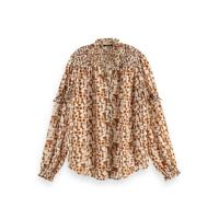Scotch & Soda semi-transparante blouse met all over print en ruches ecru/donkerrood