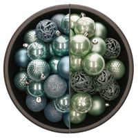 74x stuks kunststof kerstballen mix van mintgroen en ijsblauw 6 cm