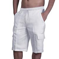 Voor heren Cargoshorts Korte broek Linnen korte broek Zomer korte broeken Strandshorts Trekkoord Elastische taille Meerdere zakken Effen Knielengte Strand Hawaii Casual Zwart Wit Inelastisch Lightinthebox