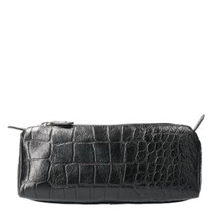 Leather Design Leren Make Up / Pen Etui M Croco Zwart