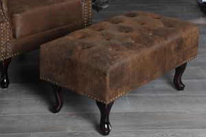 Chesterfield voetenbank 80cm antiek bruin met knoopstiksels en klinknagels - 19449