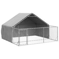vidaXL Hondenkennel met ren 3x3x1,9 m gegalvaniseerd staal, hondenkooi voor buiten, grote hondenkooi, overdekte hondenkennel