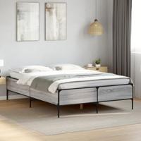 vidaXL Bedframe bewerkt hout metaal grijs sonoma eiken 140x200 cm, bed, bed ombouw, twijfelaar bed, bedbodem, slaapkamermeubel, 2 persoonsbed