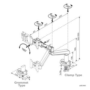 ROLINE LCD arm, tafelbevestiging, gasveer, 5 draaipunten