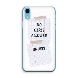 No Girls Allowed Unless: iPhone XR Transparant Hoesje