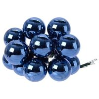 10x Donkerblauwe mini kerstballen kerststukje stekers 2 cm glans - thumbnail