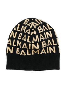 Balmain Kids bonnet en maille à logo intarsia - Noir