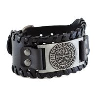 Verstelbare Viking Armband Runenkompas Kunstleer Zilverkleur