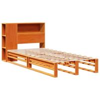 vidaXL Bed met boekenkast zonder matras massief hout wasbruin 75x190cm, bed, slaapkamermeubel, bed met opbergruimte, eenpersoonsbed, houten bed