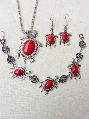 Vintage Legering Turkoois Schildpad Halsketting en oorbellen Set