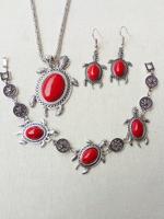 Vintage Legering Turkoois Schildpad Halsketting en oorbellen Set