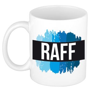 Naam cadeau mok / beker Raff met blauwe verfstrepen 300 ml