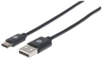 Manhattan USB-kabel USB 2.0 USB-A stekker, USB-C stekker 3.00 m Zwart 354936 - thumbnail