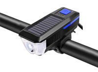 FlinQ Solar Fietsverlichting - Oplaadbare USB Led Fietslamp - Inclusief bel - Waterdicht - 3 Lichtstanden - Zwart/Blauw - thumbnail