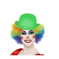 Clown verkleed set gekleurde pruik met bolhoed groen - thumbnail