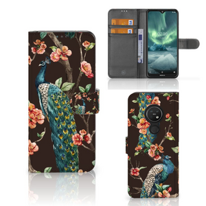 Nokia 7.2 | Nokia 6.2 Telefoonhoesje met Pasjes Pauw met Bloemen