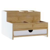 Pennenbakje/bureau organizer - wit - 24 x 18 x 15 cm - bamboe hout - thumbnail