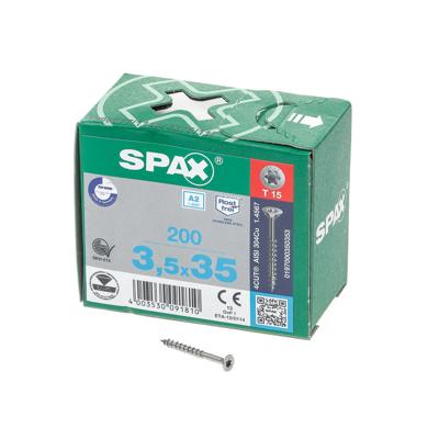 Spax Spaanplaatschroef platverzonken kop RVS T-Star T15 deeldraad 3.5x35mm (per 200 stuks) Spax Spaanplaatschroef platverzonken kop RVS T-Star T15 deeldraad 3.5x35mm (per 200 stuks)